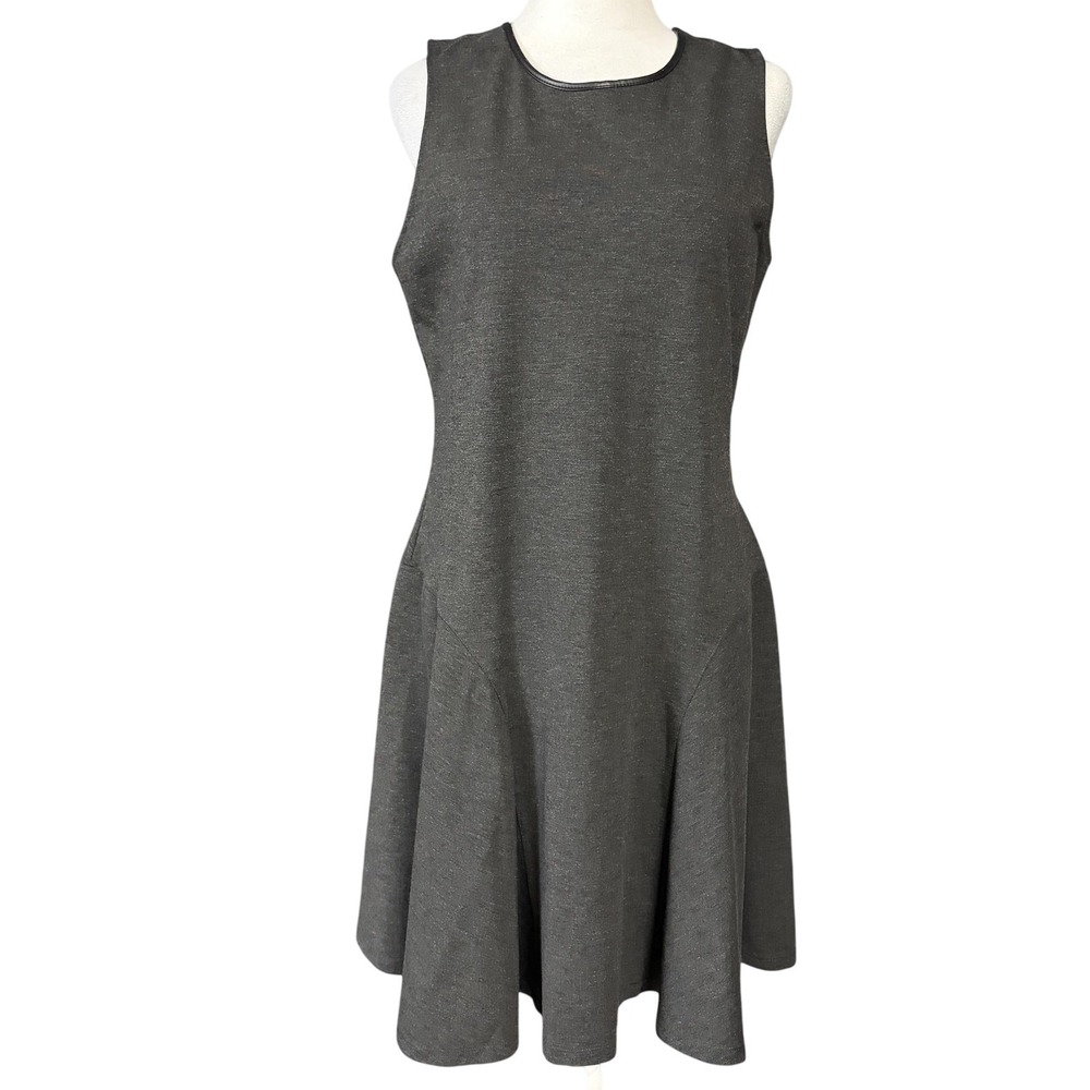 Lauren Ralph Lauren Dress Womens L Gray Knit Fit Flare Sleeveless Knee Length